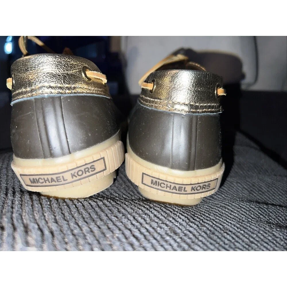 Michael Kors Woman's Shoes Hyde Lace-up Rubber Duck Brown GoldMetallic Size 9